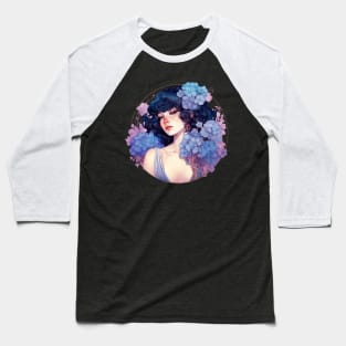 A Bouquet of Hydrangea- Beautiful Woman, Mucha, Art Nouveau Baseball T-Shirt